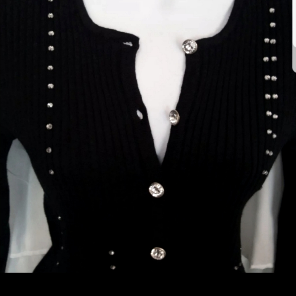 Terazzo Ribbed Button Up Rhinestone Sweater - Picture 2 of 9